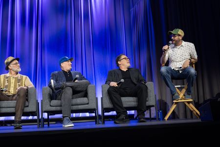 RAMSEY AVERY, KEVIN FEIGE (PRESIDENT, MARVEL STUDIOS), JON FAVREAU, MICHAEL GIACCHINO